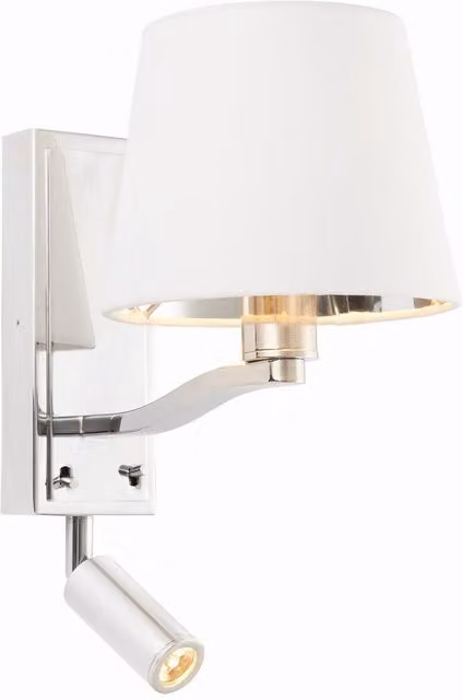Endon Harvey Flexi LED Wall Reading Lamp in Silver and White Fabric