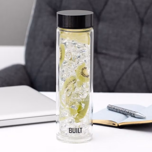 BUILT Tiempo 450ml Vacuum Insulated Stainless Steel Water Bottle, Anthracite and Transparent