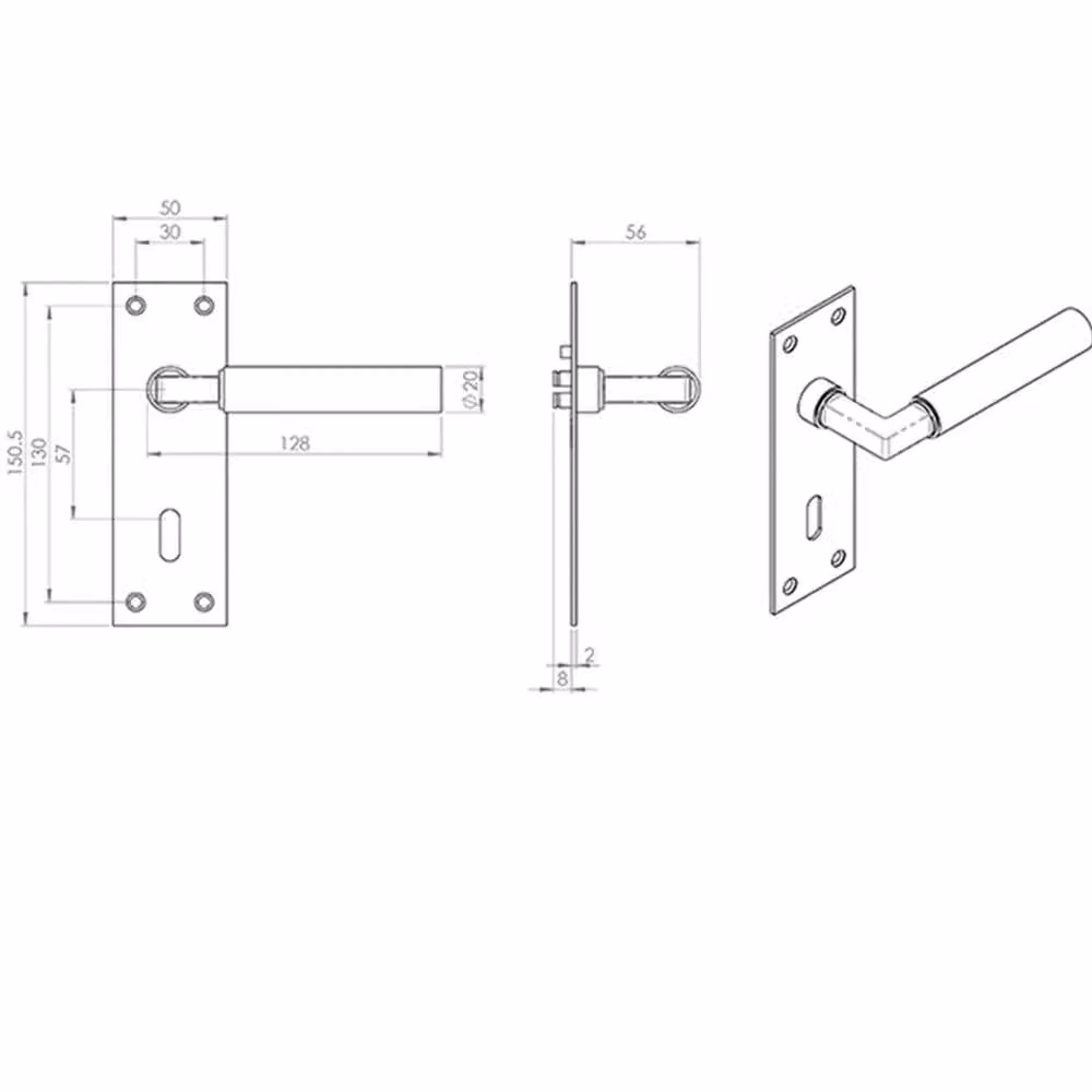 Loops Pair of Round Bar Handles with Slim Euro Lock Backplate, Matt Bronze, W: 150 mm x H: 50 mm – 2