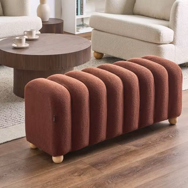 Wyld and Coco Bouclé Bed Bench in Brown with Wooden Legs – 1