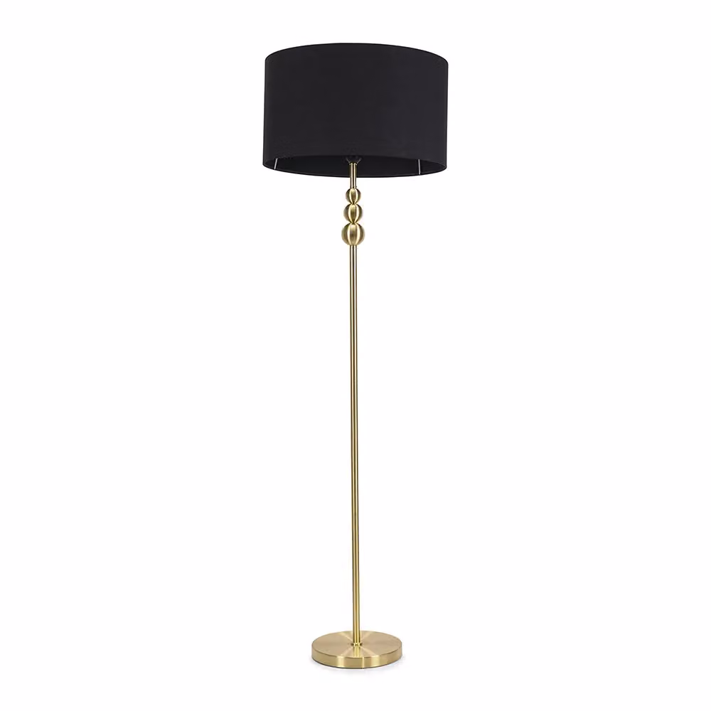 ValueLights Gold Stacked Ball Floor Lamp with Black Fabric Drum Shade and Bulb – 2