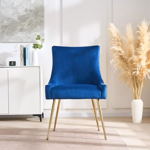 Life Interiors Viviana Velvet Dining Chairs with Gold Metal Legs, Set of 2, Blue