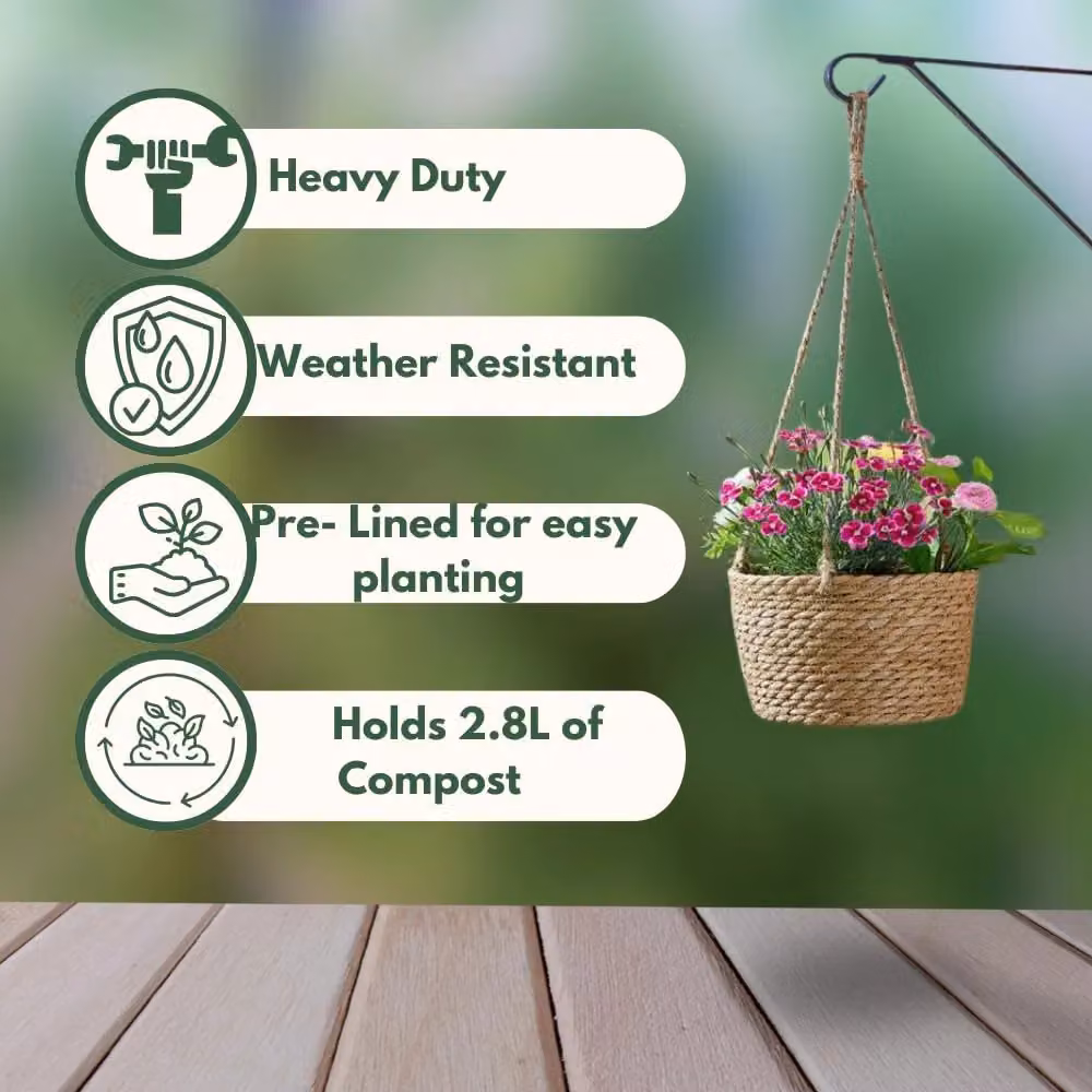 Marco Paul Beige Jute Hanging Weave Basket Planter, Diameter: 22.86 cm – 4
