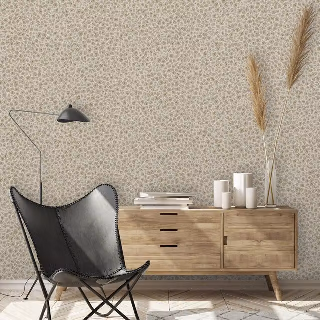 Grandeco Animal Print Leopard Patterned Vinyl Wallpaper in Beige and Gold