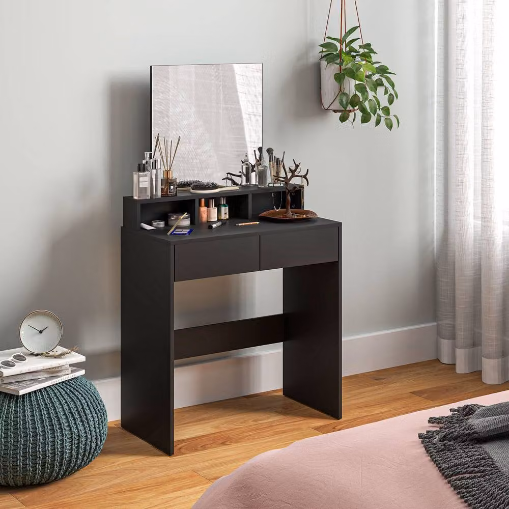 HOMCOM Modern Black Dressing Table with Mirror and Drawers for your Bedroom – 2