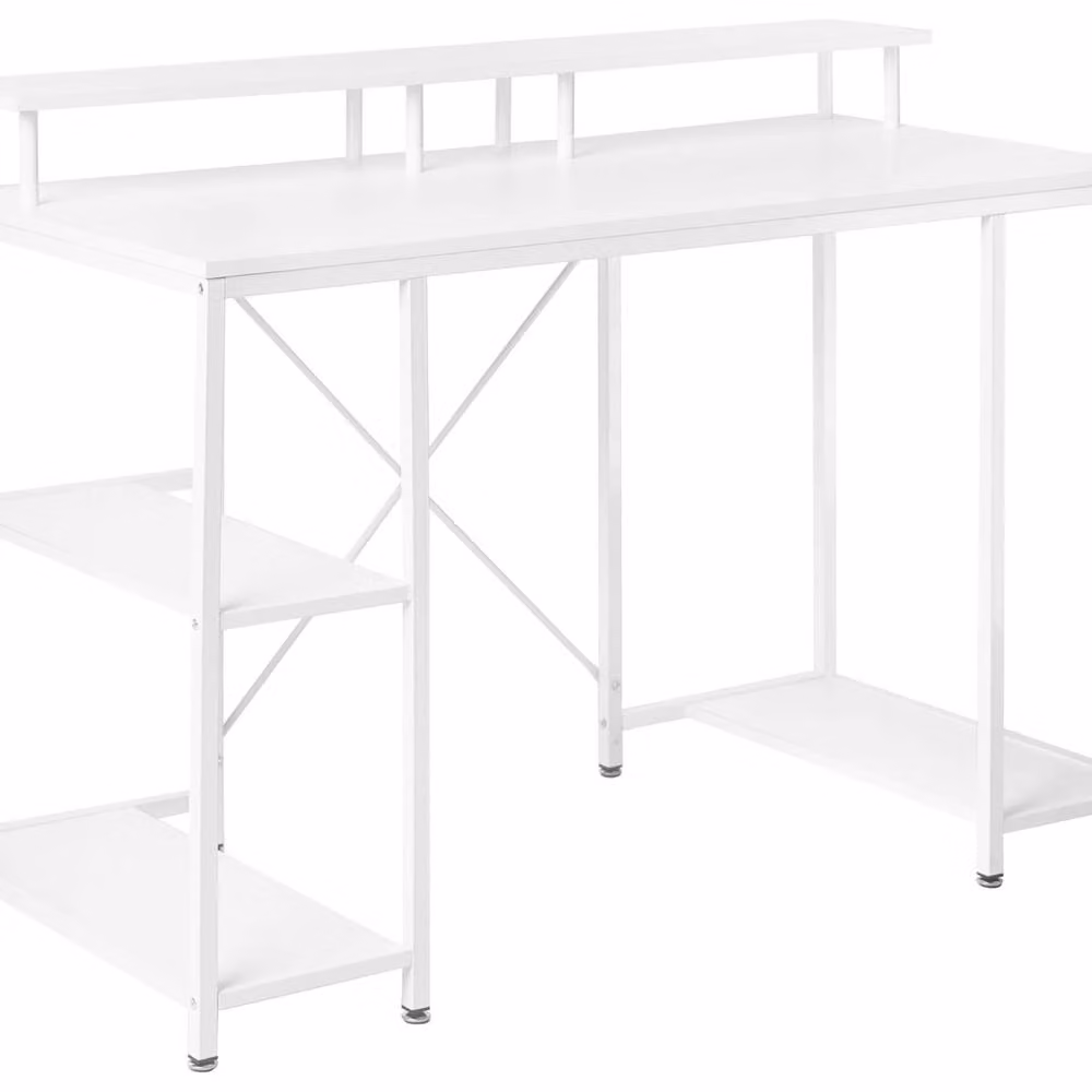 Wyld and Coco Astra White Computer Desk with Three Side Shelves and Wood Tabletop W/D/H: 120 x 86 x 40 cm – 2