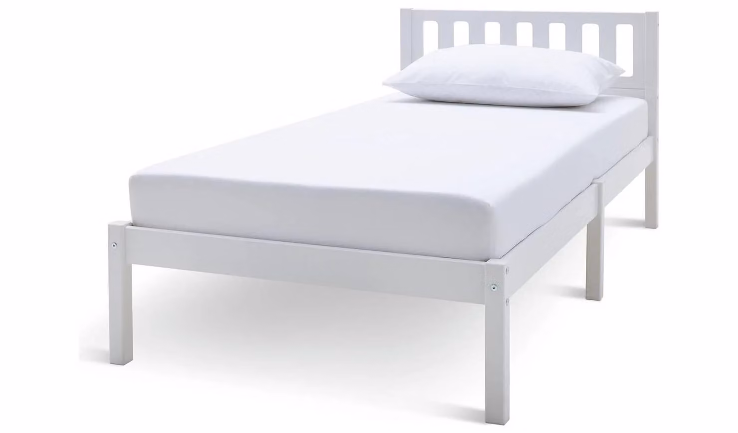 Ronnie Single Bed Frame in White Lacquered Solid Pine with Wood Slats, W/D/H: 90 x 190 x 96.3 cm