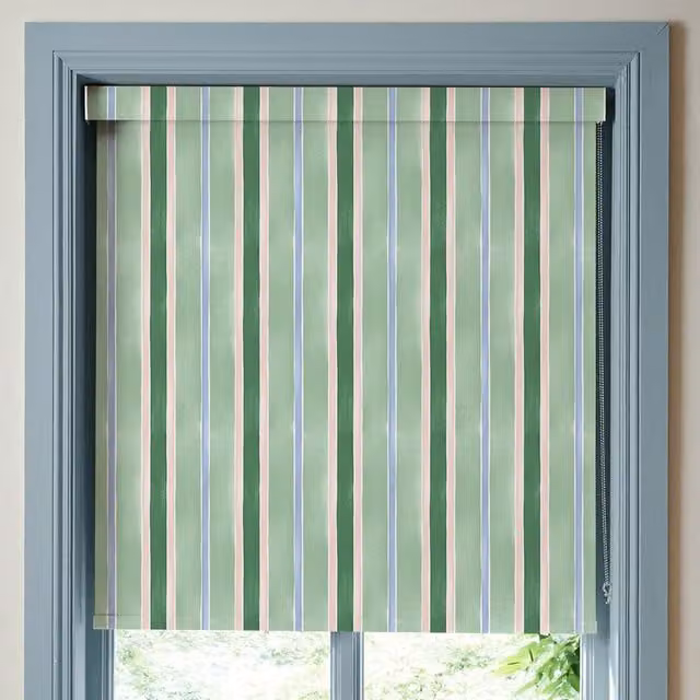 Bluebellgray Seaside Stripe Blackout Made To Measure Roller Blind in Seaglass Green