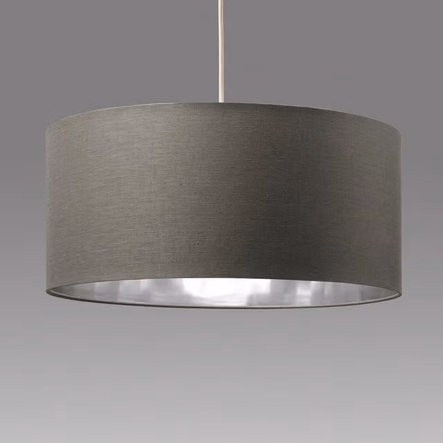 CGC Milano Large Oversized Cylinder Lamp Shade in Grey and Silver Velvet Fabric