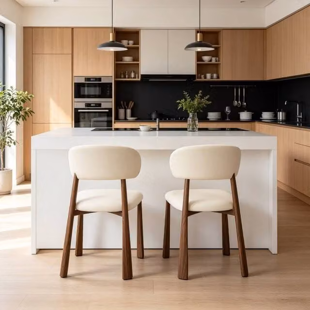 Merax Set of 2 Cream Chenille Upholstered Dining Chairs with Metal Legs