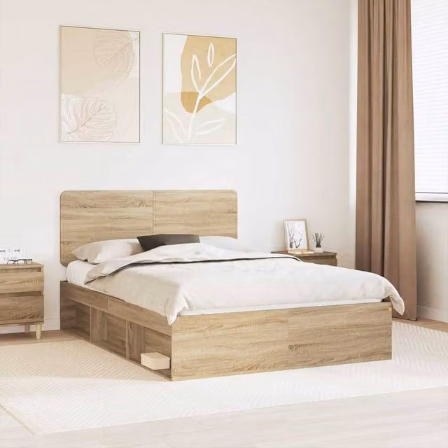Berkfield Home Sonoma Bed Frame with Headboard in Brown Solid Pine Wood, W/D/H: 160 x 200 cm