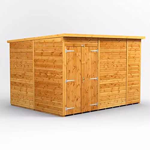 Powersheds Brown Pent Wooden Garden Shed with Double Doors and 12mm Extra Thick Timber, W/D/H: 311.5 x 240.4 x 260.4 cm