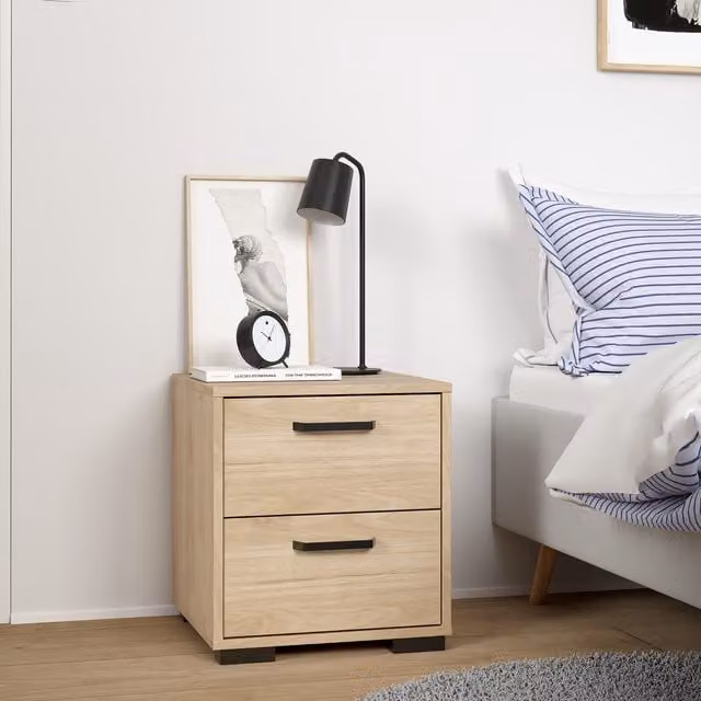 Furniture To Go Sofia Nightstand with 2 Drawers in Jackson Hickory Brown Oak Wood
