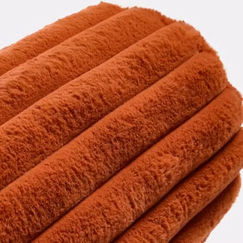 OHS Faux Fur Ribbed Round Bolster Cushion in Orange – 4