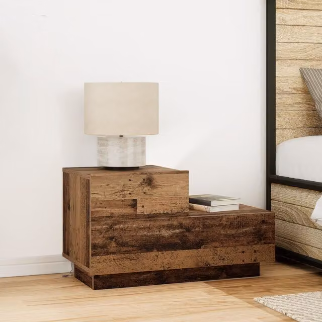 Berkfield Home Bedside Cabinet with Integrated LED Lights in Brown Old Wood, W: 100 cm, D: 36 cm, H: 49 cm