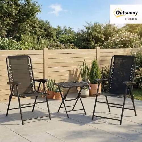Outsunny 3 Piece Folding Garden Bistro Set in Black Metal – 2
