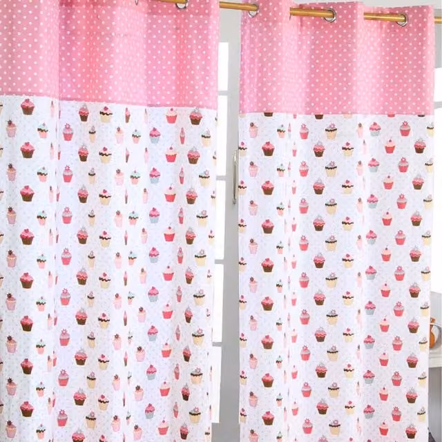Homescapes Cupcakes Ready Made Eyelet Curtain Pair in Pink, Width: 137 cm