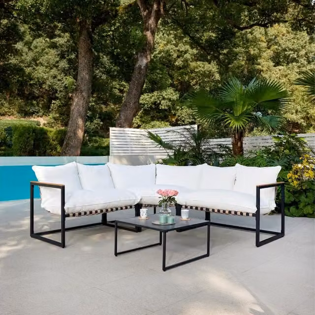 GRS Alhambra Corner Garden Furniture Set in Ivory