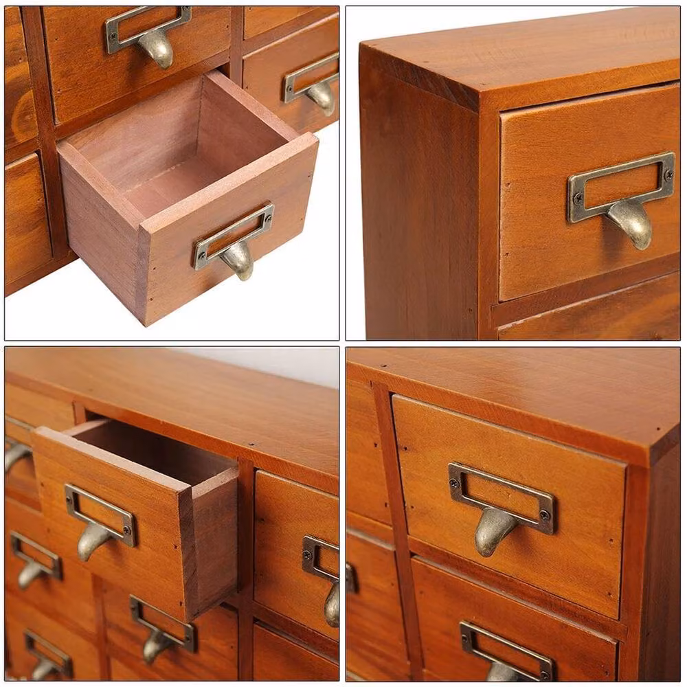SPETLEK Solid Wood 9-Drawer Storage Cabinet in Brown Oak Finish, W: 100 cm, D: 15 cm – 4