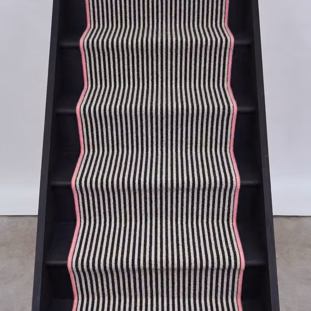 RainbowHome Mayfair Wool Stair Runner in White with Pink Edge, W: 50 cm, L: 700 cm