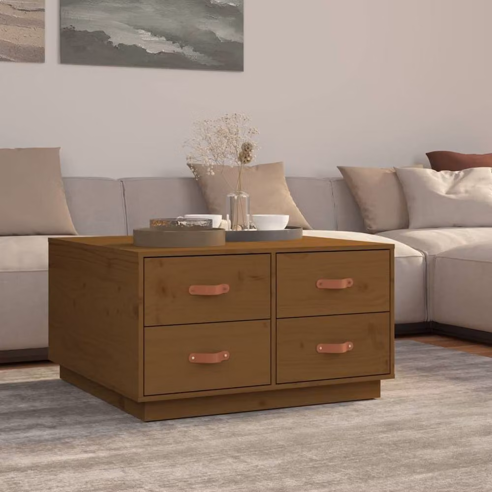 Berkfield Home Honey Brown Solid Wood Pine Coffee Table W/D/H: 80 x 80 x 45 cm – 2