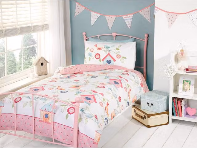 Rapport Home Birds Houses Polycotton Duvet Cover and Pillowcase Set in Multicolour Floral Design