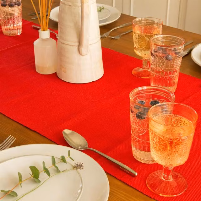Nicola Spring Red Cotton Fabric Table Runner W: 48 cm, L: 183 cm