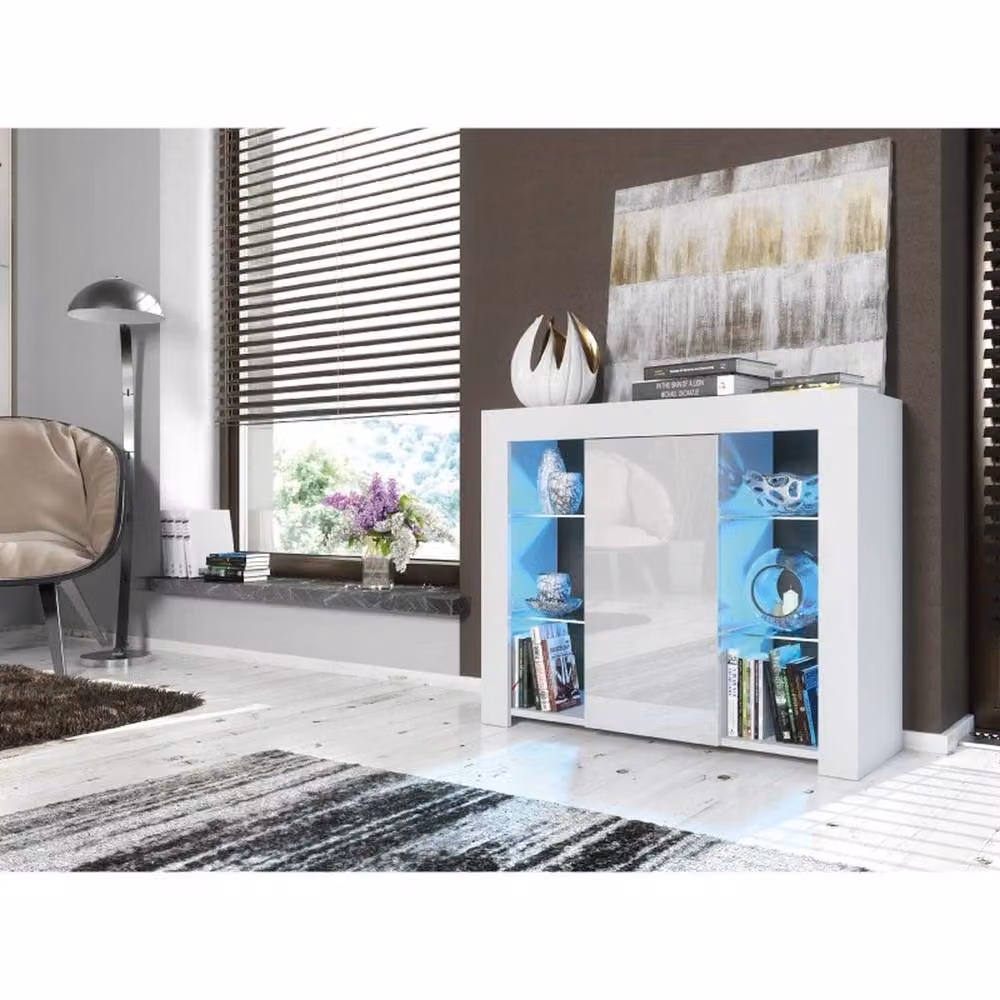 PAWNORA Display Cabinet with White Matt Body and White Gloss Doors – 2