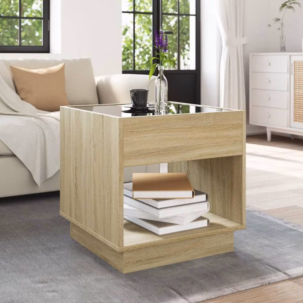 Berkfield Home Infinity LED Decorative Coffee Table in Sonoma Light Oak, W/D/H: 50 x 50 x 50 cm – 3