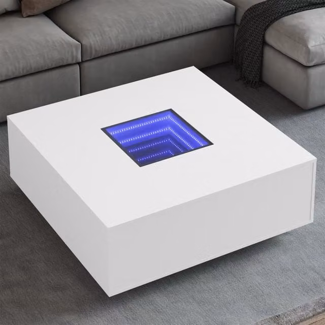 Berkfield Home Infinity LED Coffee Table in White, W/D/H: 100 x 100 x 40 cm – 1