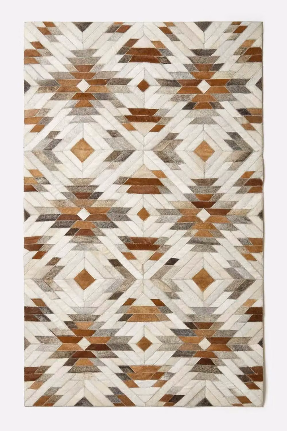 Homescapes Geometric Woven Leather and Wool Rug in Brown and Beige, W: 90 cm, L: 150 cm – 2