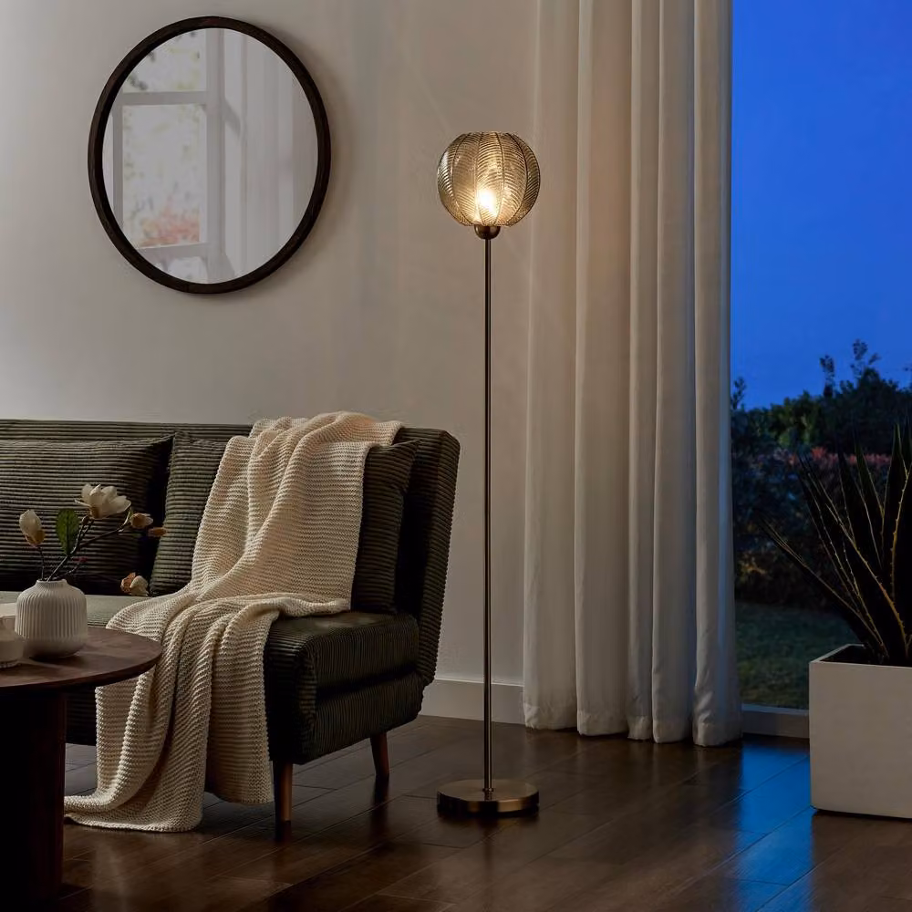 FurnitureboxUK Nadine Art Deco Green Glass Globe Standing Floor Lamp with Gold Brass Base – 2