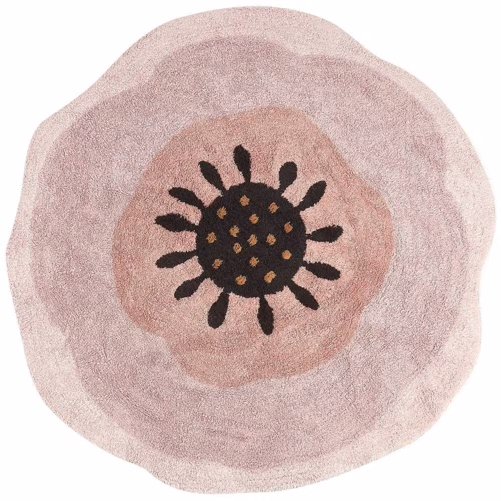 Wyld and Coco Pink Floral Cotton Round Rug for Childrens Rooms, Diameter: 140 cm – 2
