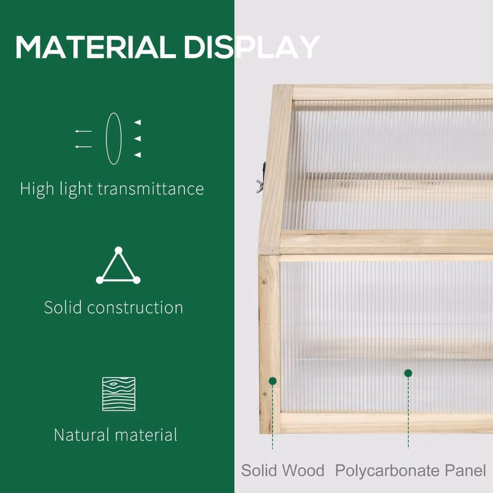 STILVORA Cold Frame Greenhouse with Openable Top in Natural Wood and Transparent Polycarbonate, W/D/H: 90 x 52 x 49.5 cm – 4