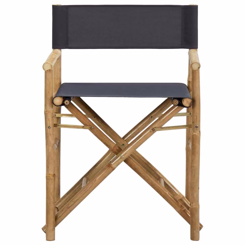 Berkfield Home Set of 2 Dark Grey Folding Director's Chairs in Bamboo and Fabric – 3
