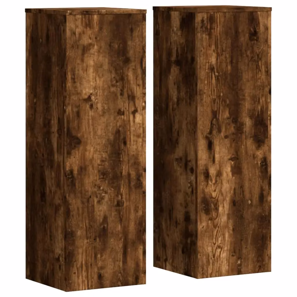 Berkfield Home Set of 2 Modern Smoked Oak Plant Stands, Brown, W/D/H: 33 x 33 x 100 cm – 2