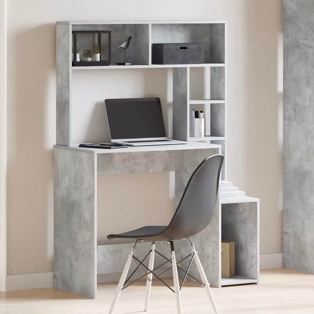 Berkfield Home Computer Desk with Shelves in Grey Engineered Wood, W/D/H: 100 x 45 x 140 cm – 2