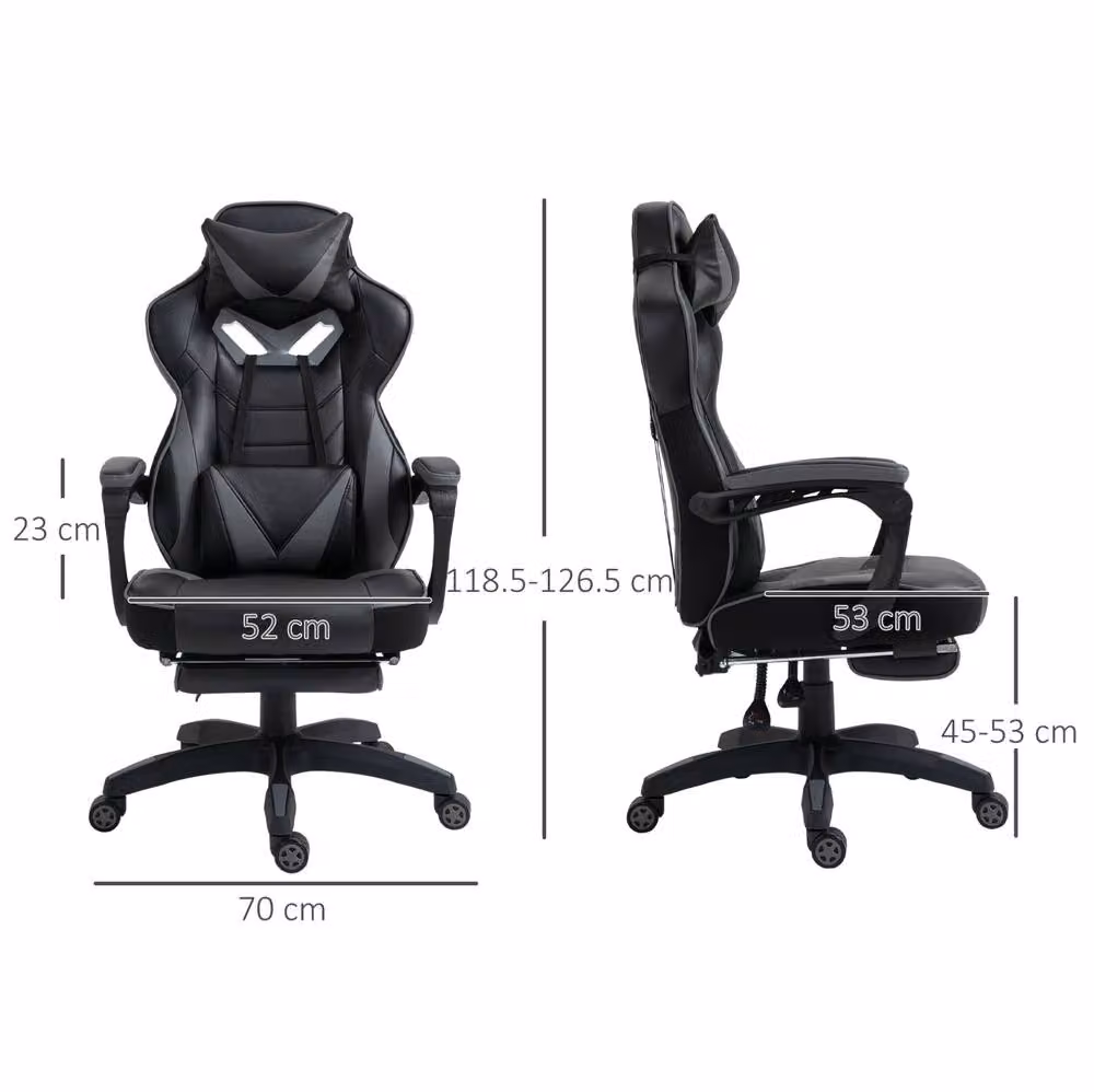 STILVORA Grey PU Leather Gaming Chair with Height Adjustable Swivel Function and Headrest – 3