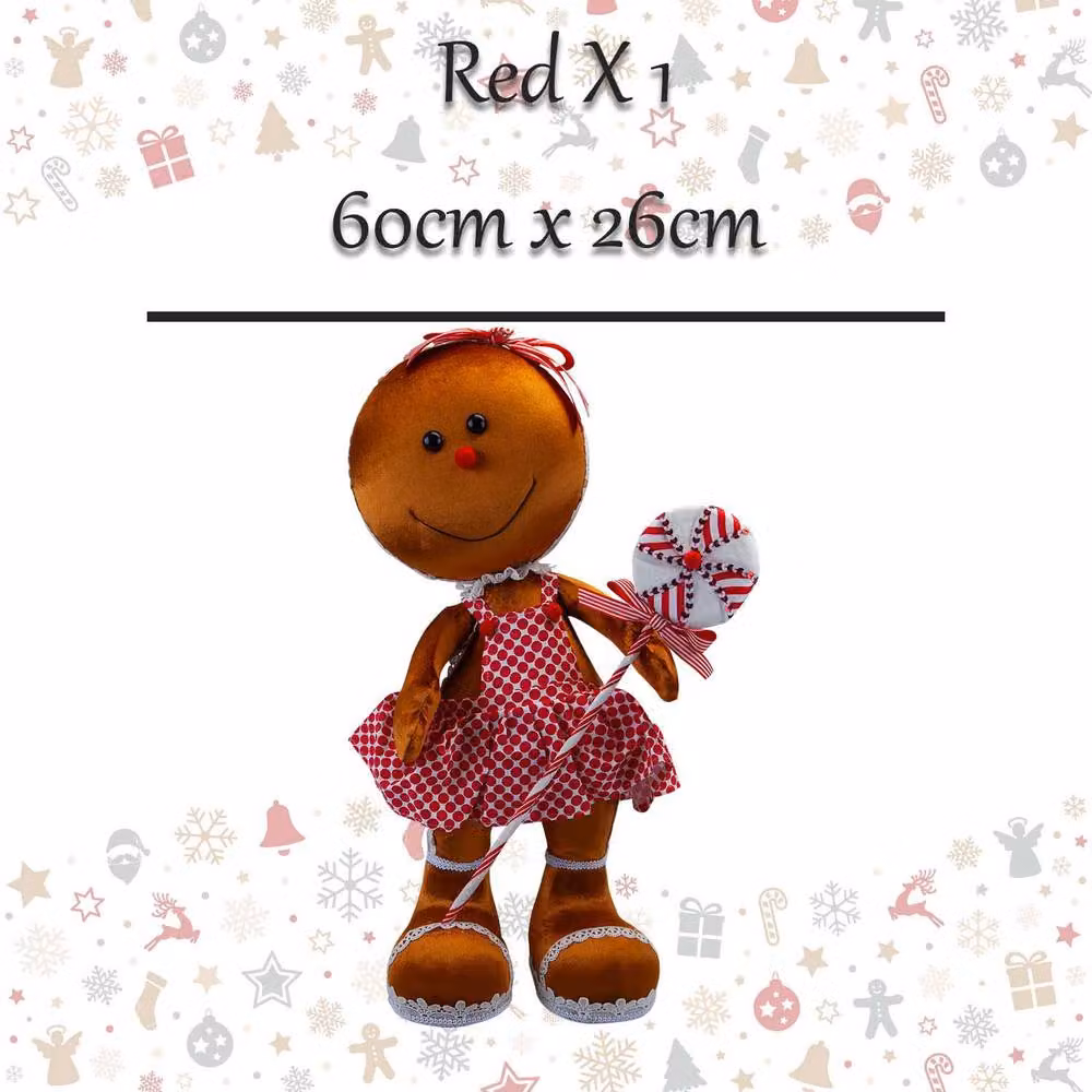 VFM e-Store Christmas Gingerbread Woman Decoration in Red, Brown and Multicolour, H 60 cm x W 26 cm – 2