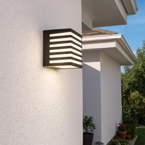 CGC Lighting Sirolo Black Square LED Outdoor Wall Light with Decorative Grill, 10W, 1000lm, 4000k Cool White, IP54 Rated – 1