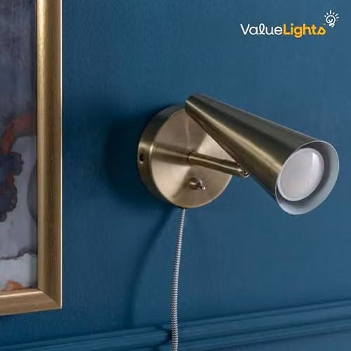 ValueLights Set of 2 Adjustable Antique Brass Cone Wall Lights with GU10 Fitting – 3