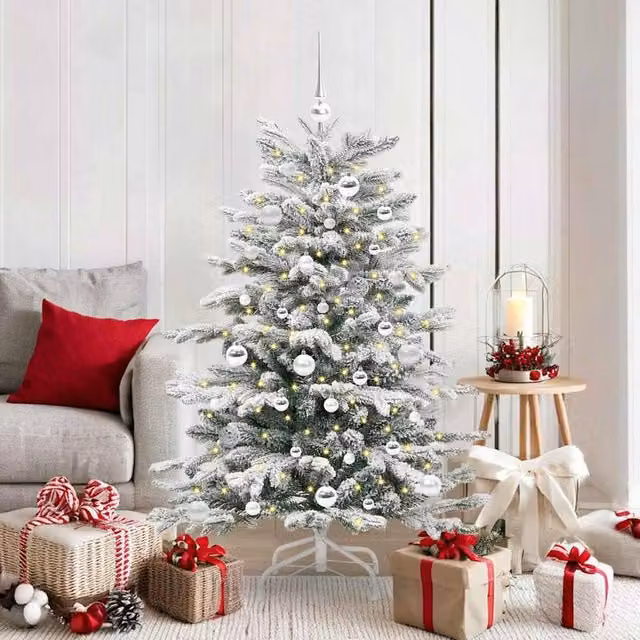 Berkfield Home Artificial Hinged Christmas Tree in White, Height: 150 cm