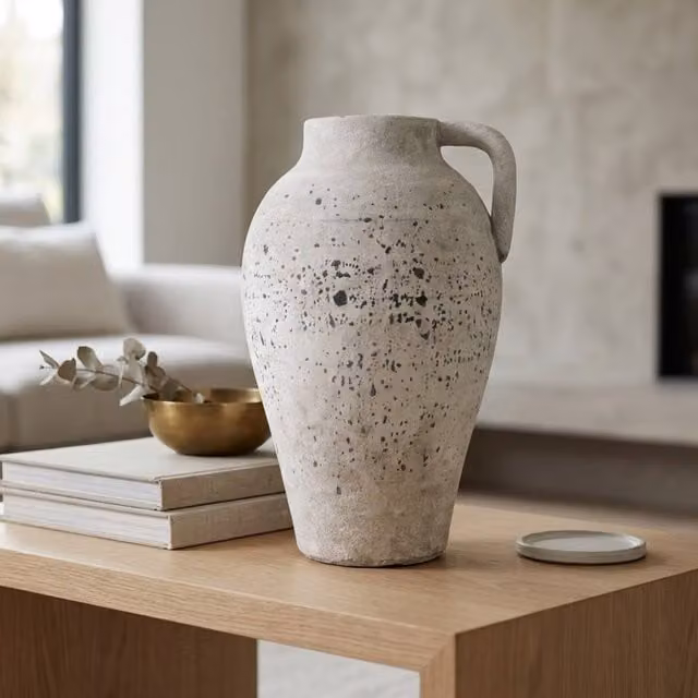 Garden Greatness Relica Stone Effect Urn Handle Vase in Grey and Multicolour, H 37.5 cm x W 21 cm x D 21 cm