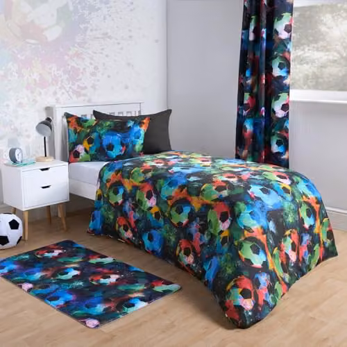 OHS Reversible Neon Football Single Duvet Cover and Pillowcase Set, Black, Multicolour, W/D/H: 135 x 200 cm and 50 x 75 cm – 4