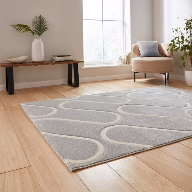Catherine Lansfield Linear Curve Modern Geometric Rectangular Rug in Grey