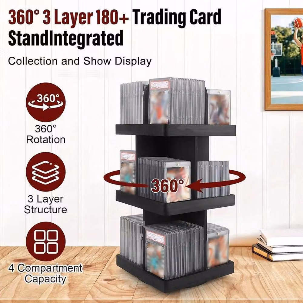 KORVIXA Rotating Wooden Trading Card Display Tower in Black, W/D/H: 100 x 100 x 52 cm – 3