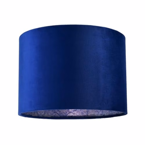 Happy Homewares Blue Velvet Drum Lamp Shade with Purple Floral Pattern Lining, Diameter: 25 cm, Height: 18 cm – 1