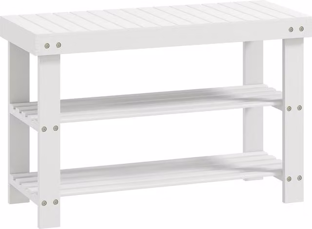 HOMCOM 3-Tier Bamboo Shoe Storage Bench in White