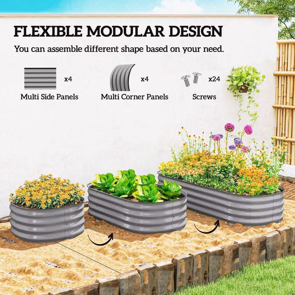 NESTLUNE Galvanised Steel Raised Garden Bed Planter Box in Silver – 4