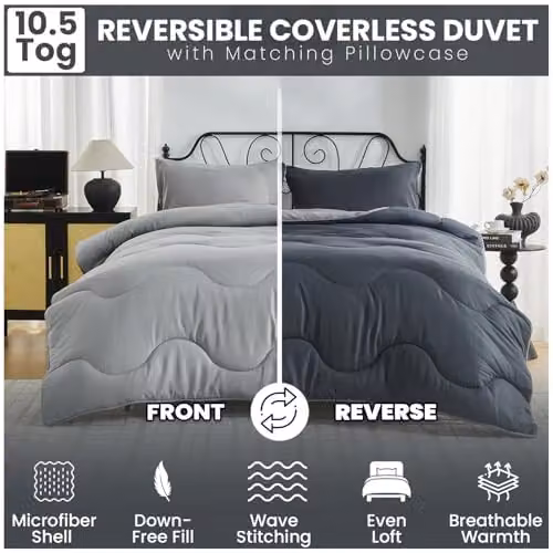 Gaveno Cavailia Grey and Anthracite Microfibre Coverless Double Duvet, 10.5 Tog, W/D/H: 200 x 200 cm – 3